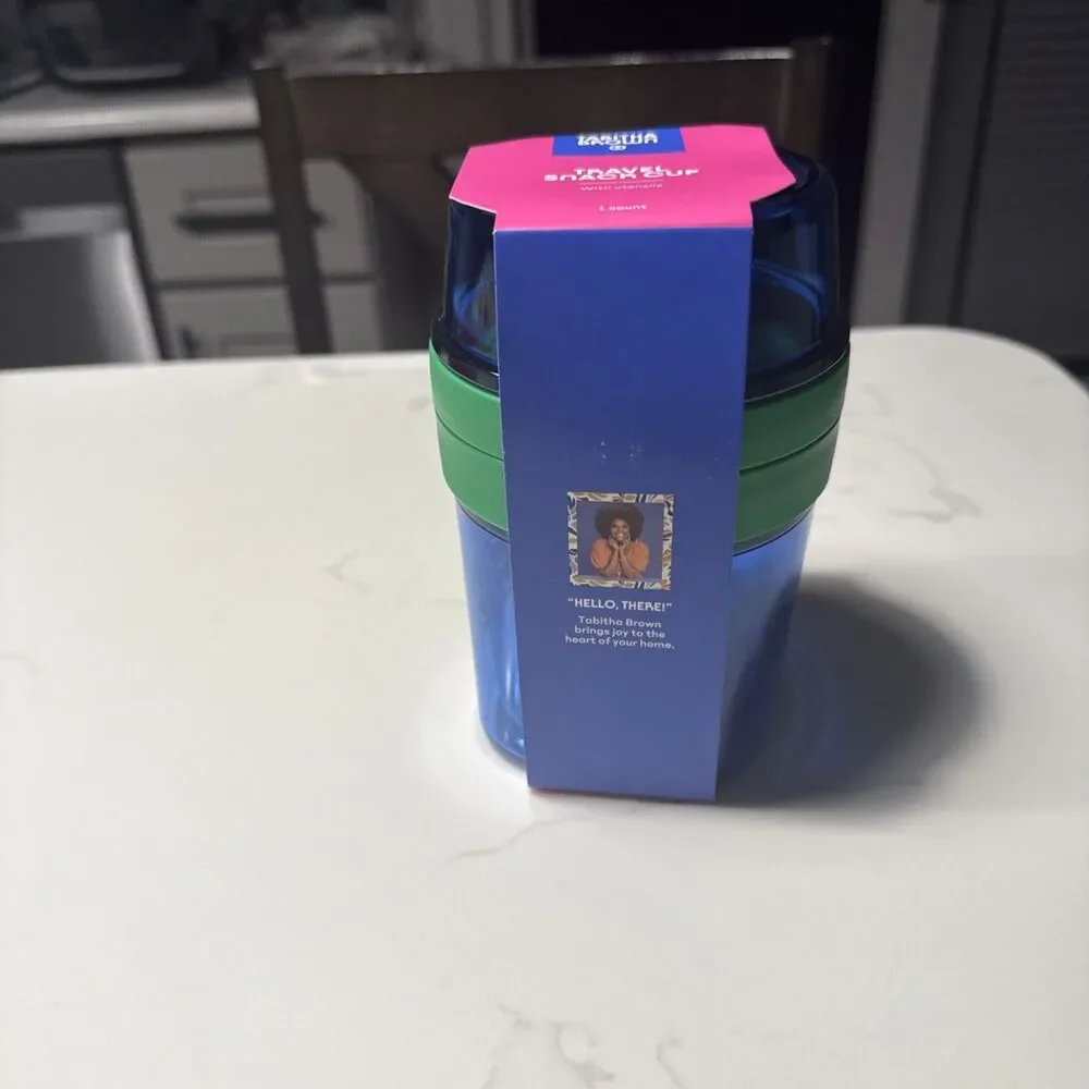 Tabitha Brown Target Very Good Travel Snack Cup With Utensils Blue Green NEW